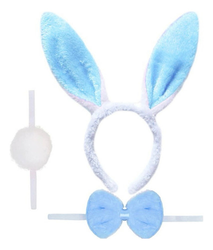 Set Cintillo Conejo De Pascua Lazo - Cola Conejito Color Celeste