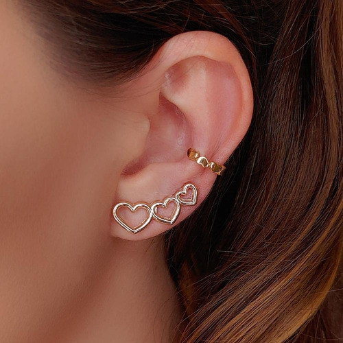 Brinco Ear Cuff 3 Corações