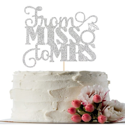 Silver Glitter From Miss To Mrs Cake Topper Bridal Shower Pa