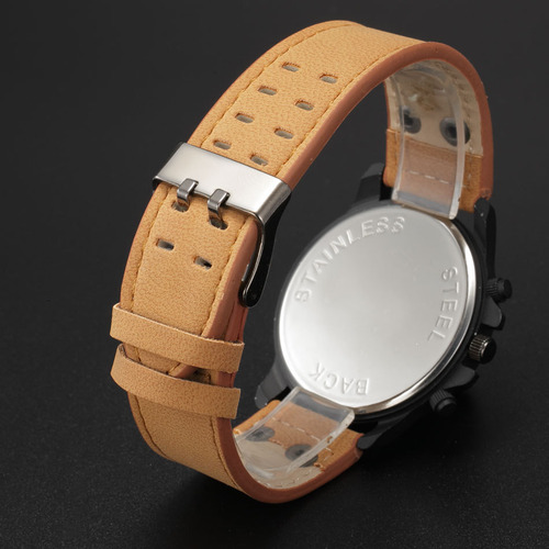 Brown - Watches Mens Military Army Leather Date Wrist Watch