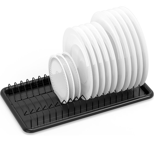 Escurridor De Platos Negro Con Base Para Secado Rápido