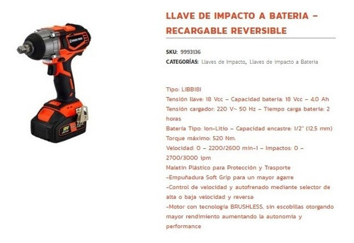 Imagen 2 de 4 de Llave De Impacto Encastre 1/2 Brushless Litio 4a Dowen Pagio