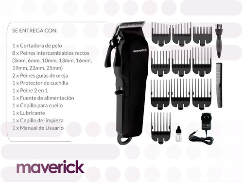Imagen 6 de 10 de Maquina Cortar Pelo Profesional Peluqueria Maverick + Kit