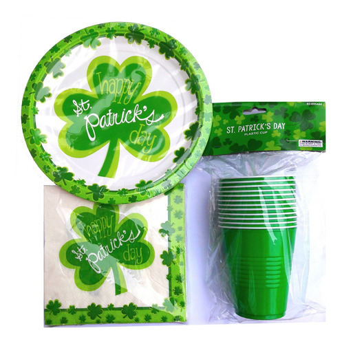 St Patricks Day Clover Party Supply Pack Bundle Incluye Vaso