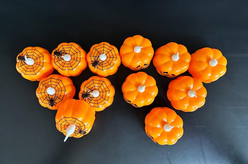 Kit 12 Velas Calabaza Decoracion Halloween Dia De Muertos