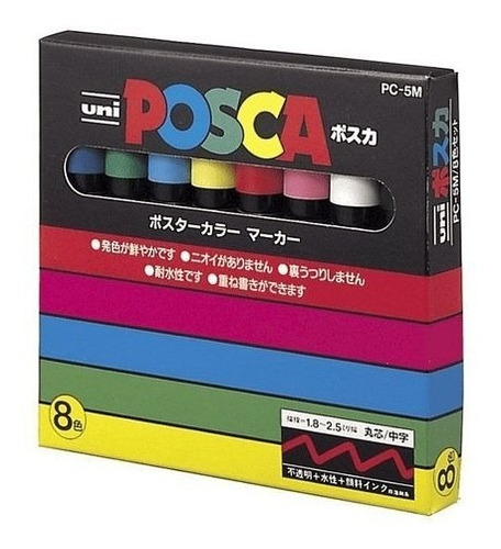 Set Uni Posca Marcadores 8 Colores 5m - Original Japonés