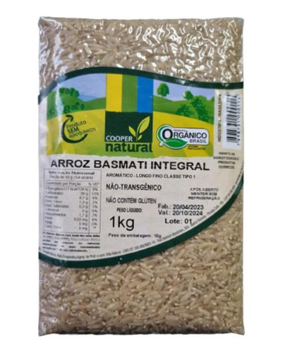 Kit 6x: Arroz Basmati Integral Orgânico Coopernatural 1kg