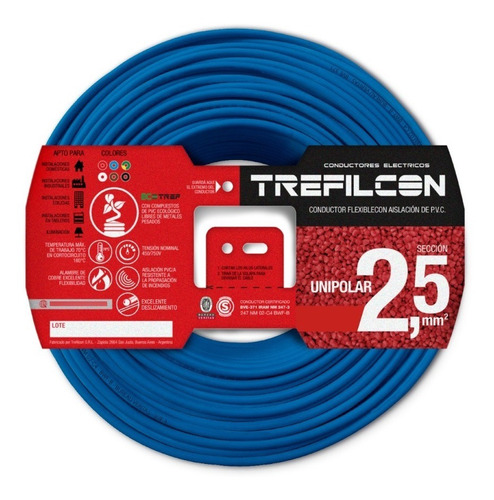 Pack X 2 Rollos Cable Unipolar Azul Y Rojo De 2,5mm X 25m