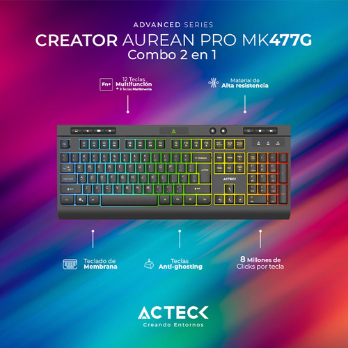Kit Teclado Y Mouse Acteck Creator Aurean Pro Mk477g Usb Led