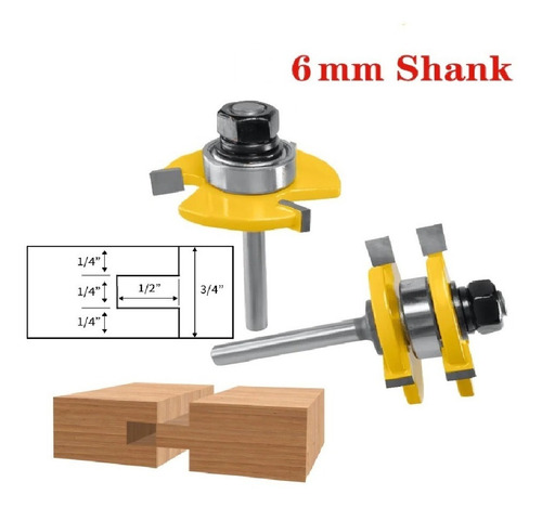 Imagen 2 de 8 de Set 2 Fresas Tupi 6 Mm Para Machihembrado Para Espesor 3/4'