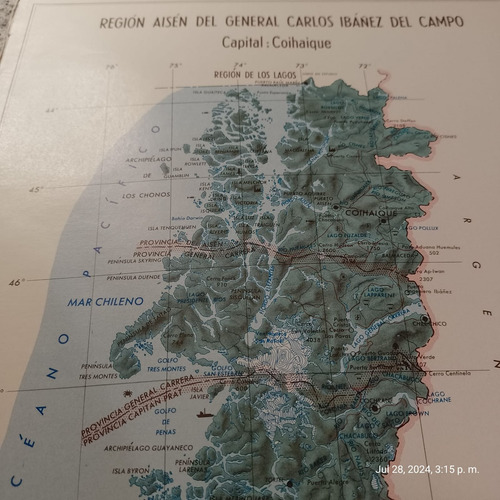 Mapa Región De Aisén 34x25cm. Imp. 1976 (Usado)