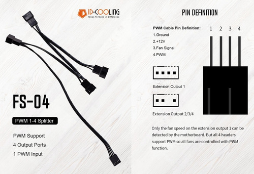 Splitter Hub Divisor Coolers 4 Pines Pwm 1x 4 Enchufes Negro