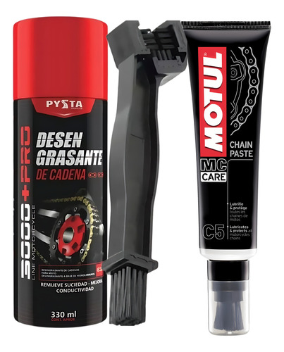 Motul C5 Lubricante Cadena + Cepillo + Desengrasante Aerosol