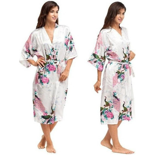Vestido De Bata De Satén De Seda Sexy Para Mujer Kimono Con