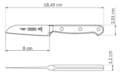 Cuchillo para Frutas y Verduras Tramontina Century Wood con Lámina de Acero Inoxidable y Mango de Madera Tratada Castaño 3"