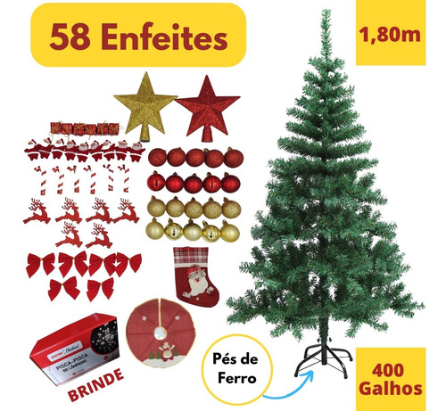 Árvore De Natal Pinheiro Decorada Completa1,80m 400 Galhos | Frete grátis Árvore De Natal Pinheiro Decorada Completa1,80m 400 Galhos | Frete grátis