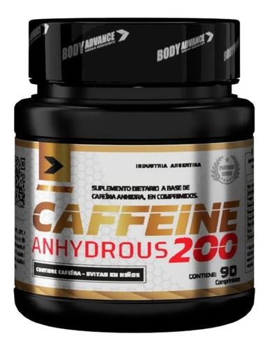 Caffeine Anhydrous 200  90 Comp Cafeína Body Advance Energia