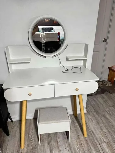 Mesa De Noche Maquillador Escritorio Con Luz Y 2 Cajones
