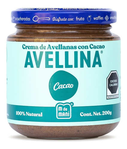 Avellina Cocoa Marca M De Maní. Caja Con 12 Pzs Frasco 200 G
