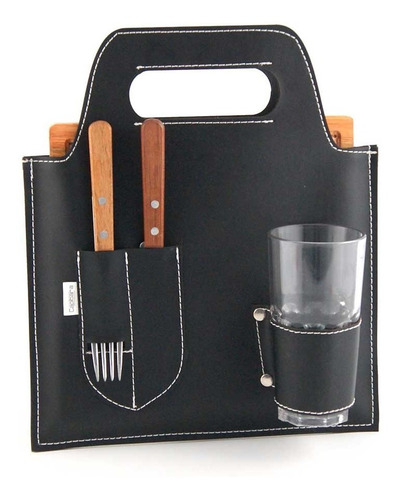 Imagen 2 de 10 de Set Asado Xl Plato Madera Cuchillo Tenedor Vaso Fernet