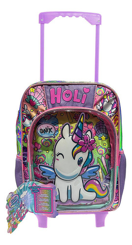 Mochila Primaria Con Ruedas Infantil Onix (unicornio) 20l Púrpura Rosa