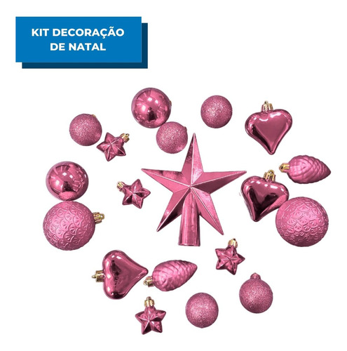 Kit De Decoração Árvore De Natal Corações Bolas E Estrelas Cor Rosa