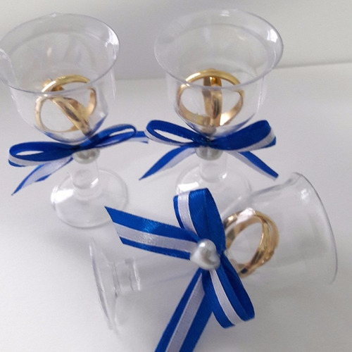 Lembrancinha Casamento Tacinha Aliancinhas Azul Royal Com 50