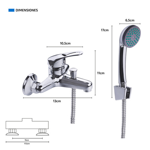 Imagen 3 de 5 de Ducha Canilla Monocomando Baño Metal Duchador Transferencia