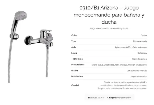 Grifería para ducha fv arizona hotsell
