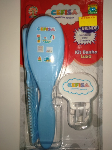 Kit Escova E Pente Bebe Banho Azul Azul