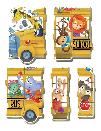 Set Puzzle Bus Escolar Animales Rompecabezas Didactico Educa