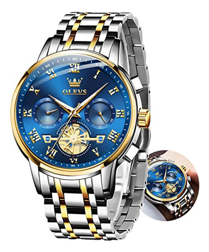 Reloj Hombre  Reloj Para Hombre Dorado Y Azul, Cronógrafo, D