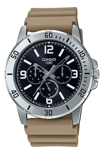 Reloj Hombre Casio Mtp-vd300-5budf Core Mens Correa Beige Bisel Plateado Fondo Negro