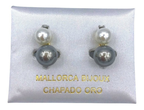 Aros Doble Perla Mallorca Gris / Blanco Pasante Cierre Omega