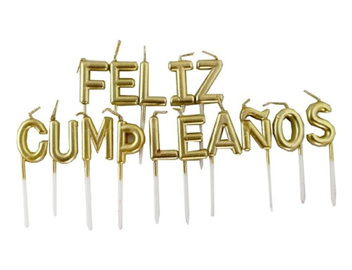 Velas Letras Feliz Cumpleaños Palito Doradas