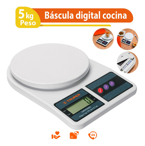 Imagen 2 de 3 de Báscula de cocina digital Truper BASE-5EP pesa hasta 5kg