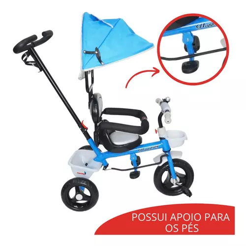 Triciclo Infantil Empurrador Com Capota Azul BW084AZ