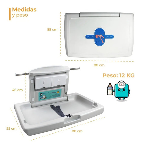 Cambiador De Pared Rebatible Plegable Para Bebes Seguridad