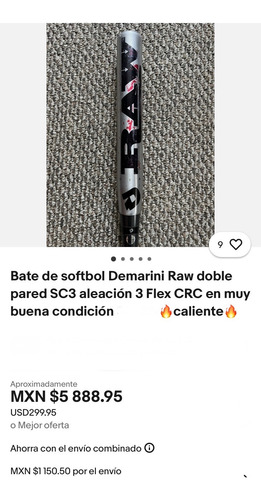 Bat Sóftbol Demarini Raw Doblewall 34in 28oz Híbrido 2pz Gris (Usado)