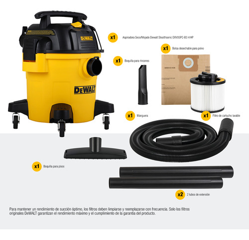 Aspiradora Seco/mojado Dewalt Stealthsonic Dxv05pc-b3 4 Hp 120 V 19 Lts Amarillo/negro