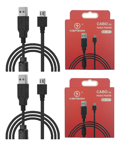 2 Cabos Carregador Para Controle Ps4 Micro Usb V8 2 Metros