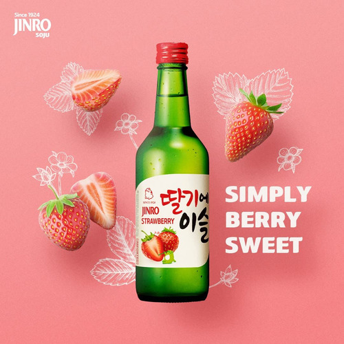 Soju Jinro Licor De Arroz Coreano Fresa 360 Ml. - 2 Botellas