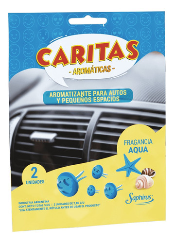 Aromatizador Auto Caritas Saphirus Pack X 2 Unidades Color Celeste Fragancia Aqua