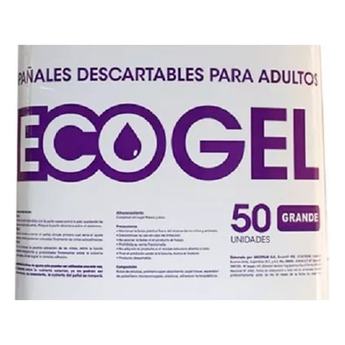 Pañal Para Adulto Ecogel 50 Unid. Talle Grande