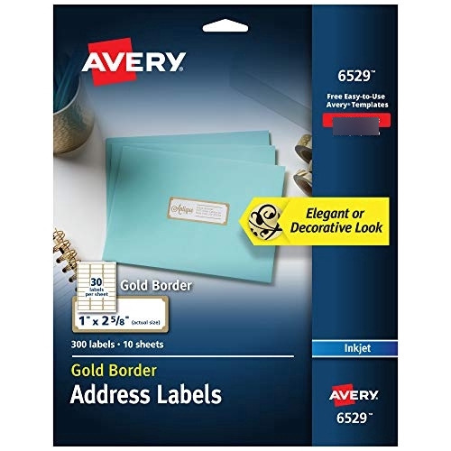 Etiquetas De Dirección Avery Blancas Mate Con Borde Dorado.