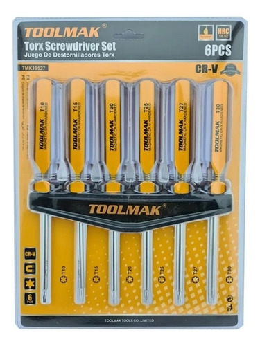 Kit Juego De Destornilladores Torx Estrella 6 Piezas Toolmak