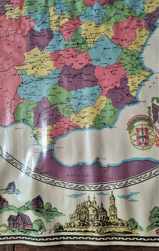 Mapa Viejo De España Y Portugal En Hule Litografiado. M (Usado)