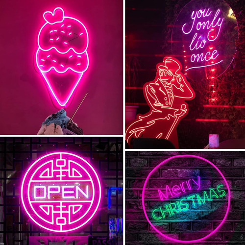 Kit Manguera Luz Neon 5 Mts + Fuente + Ficha Exterior Interior Resiste Al Agua Luminoso Flexible Levys Bazar Rosa