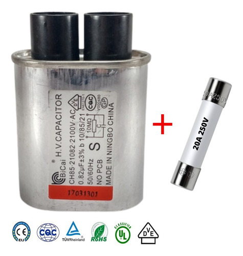 Capacitor Microondas 0.82 Uf 2100v Con Fusible 20a 250v