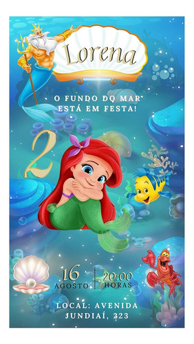 Convite Digital Escolha O Seu Envio Imediato Pequena Sereia